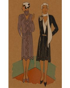 Ilustracja modowa projektów sukienek Nicole Groult, lata 20./30. XX w. - pic 1