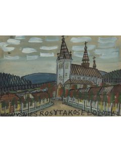 Nikifor Krynicki, Widok na kościół, lata 60. XX w. - pic 1