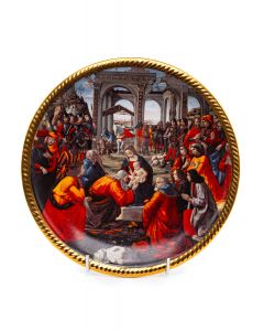 Talerz dekoracyjny ze sceną Adoracji Dzieciątka według Lippi Filippino, nieznany, II poł. XX w. - pic 1