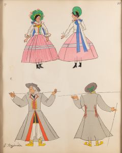 Zofia Stryjeńska, Strój ludowy z Łowicza, plansza 10 z teki 'Polish Peasants' Costumes, 1939 - pic 1