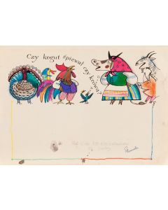 Jerzy Flisak, "Czy kogut śpiewał czy krowa?", projekt ilustracji dziecięcej, 2 poł. XX w. - pic 1