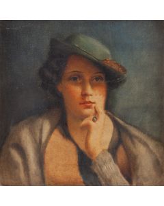 J. Królik, Zamyślona. Portret kobiety w kapeluszu, 1936 - pic 1