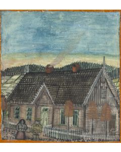 Nikifor Krynicki, Para przed łemkowską chałupą, lata 40. XX w. - pic 1