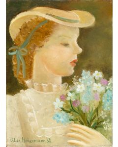 Alicja Hohermann, Portret dziewczyny z bukietem kwiatów, 1938 - pic 1