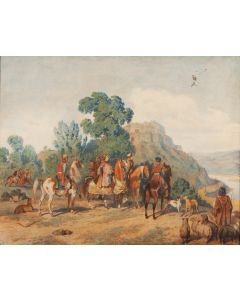 Artur Grottger, "Polowanie z sokołem" (Polowanie Jana III Sobieskiego z sokołem), 1859 - pic 1