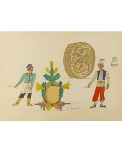 Zofia Stryjeńska, Kołacz weselny, plansza XXXIV z teki 'Polish peasants costumes', lata 30. XX w. - pic 1