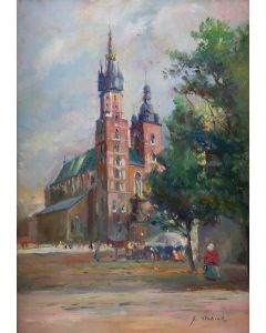 Juliusz Słabiak, Widok na Kościół Mariacki w Krakowie ("Rynek krakowski"), XX w. - pic 1