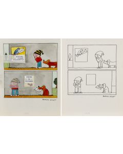 Bohdan Butenko, "Wystawa gołębi pocztowych", komplet ilustracji do czasopisma "Miś", 2 poł. XX w. - pic 1