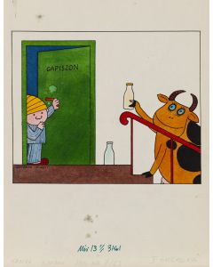 Bohdan Butenko, Dostawa mleka, ilustracja okładkowa do czasopisma "Miś", 2 poł. XX w. - pic 1