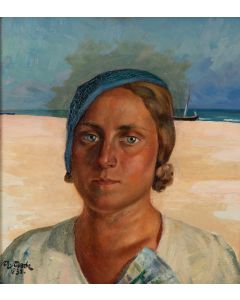 Marian Mróz, Portret kobiety na tle wybrzeża, 1935 - pic 1