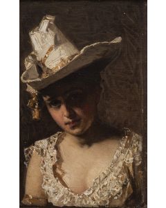 Pantaleon Szyndler, Portret damy w białym kapeluszu, XIX/XX w. - pic 1