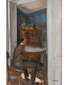 Irena Weissowa (Aneri), Wojciech Weiss malujący w salonie, ok. 1920 - pic 1