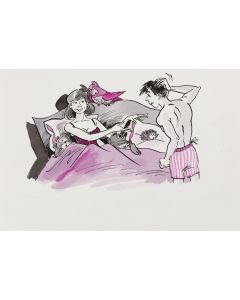 Szarlota Pawel, W łóżku, ilustracja satyryczna, 2 poł. XX w. - pic 1