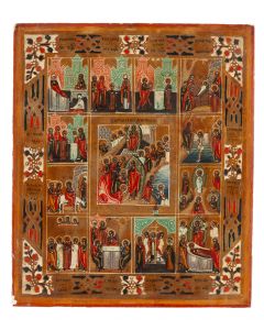 Ikona - Zmartwychwstanie Chrystusa, Wstąpienie do Otchłani i 12 Świąt Cerkiewnych (Prazdnik), koniec XIX w. - pic 1